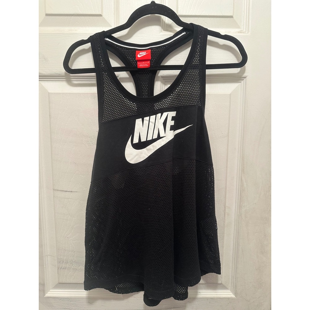 Nike Sportswear Women Black Mesh Racerback Tank Top Futura Logo Large